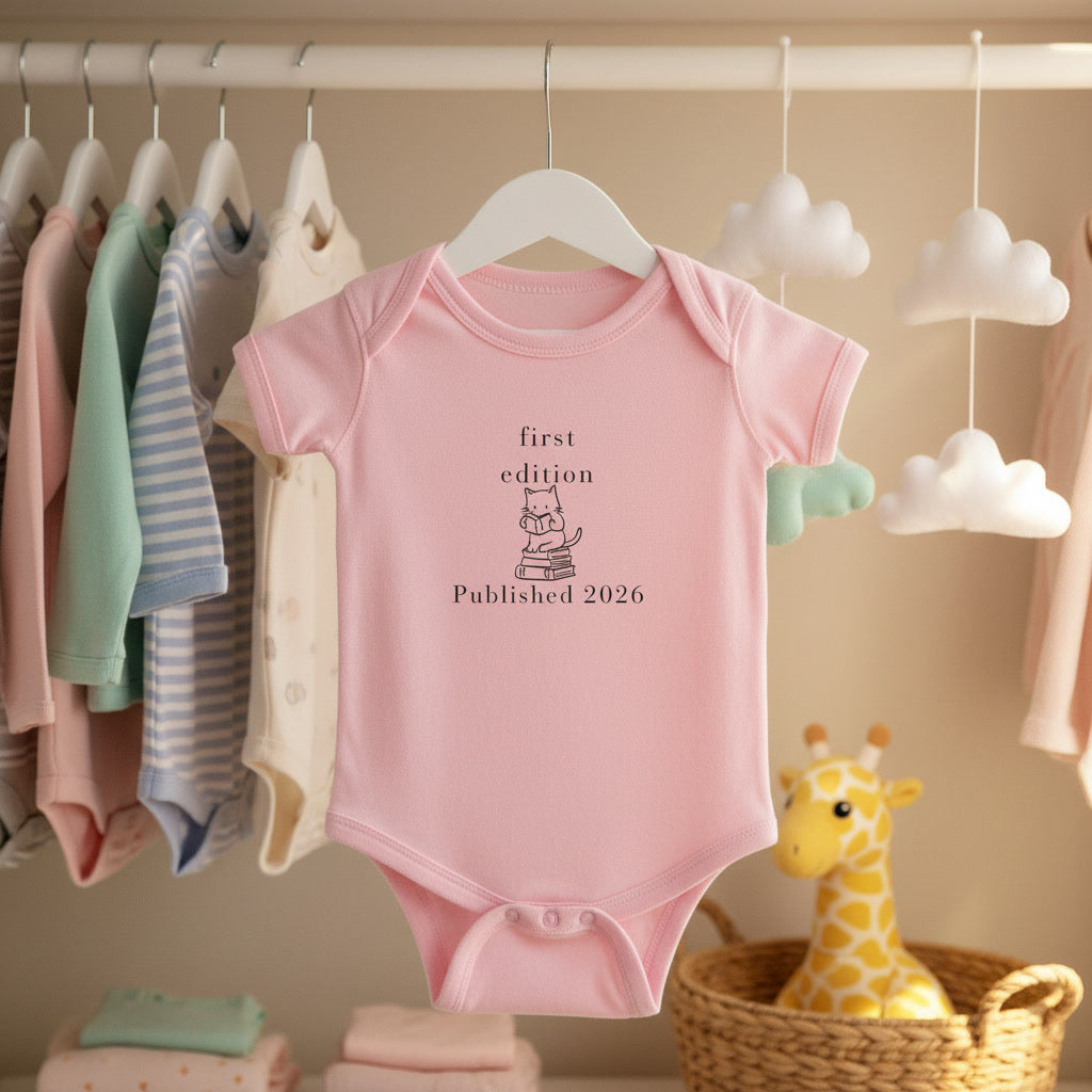 First Edition Published 2026 Infant Bodysuit | Baby Book Lover Logo