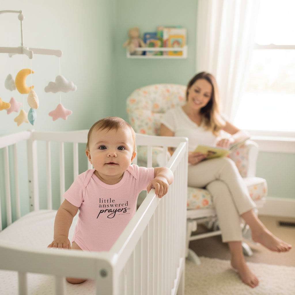 Infant Bodysuit "Little Answered Prayers" – Baby Onesie, Religious Newborn Gift