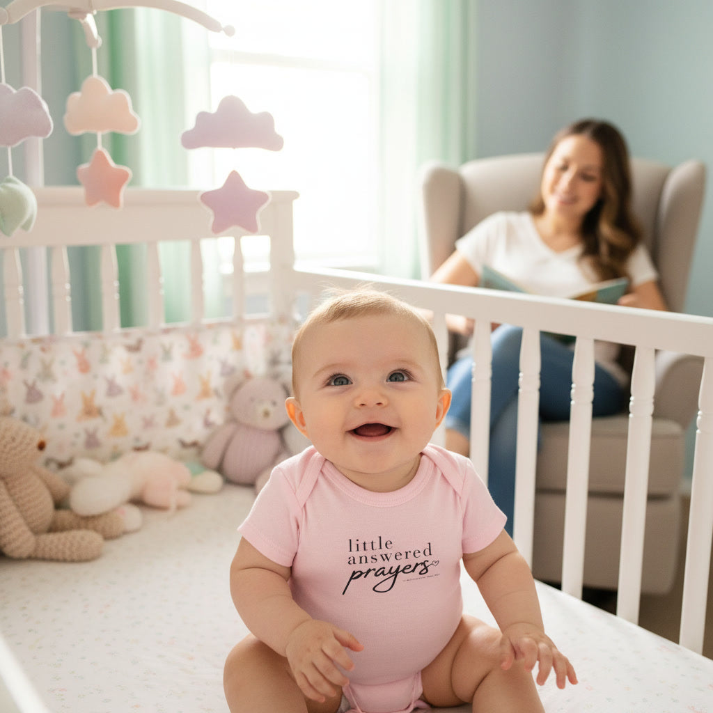 Infant Bodysuit "Little Answered Prayers" – Baby Onesie, Religious Newborn Gift