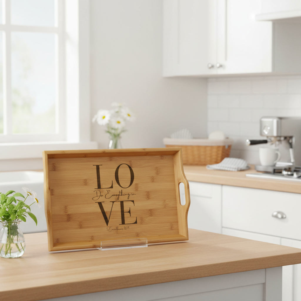 Engraved "Do Everything in LOVE" 1 Corinthians 16:14 Bamboo Serving Tray