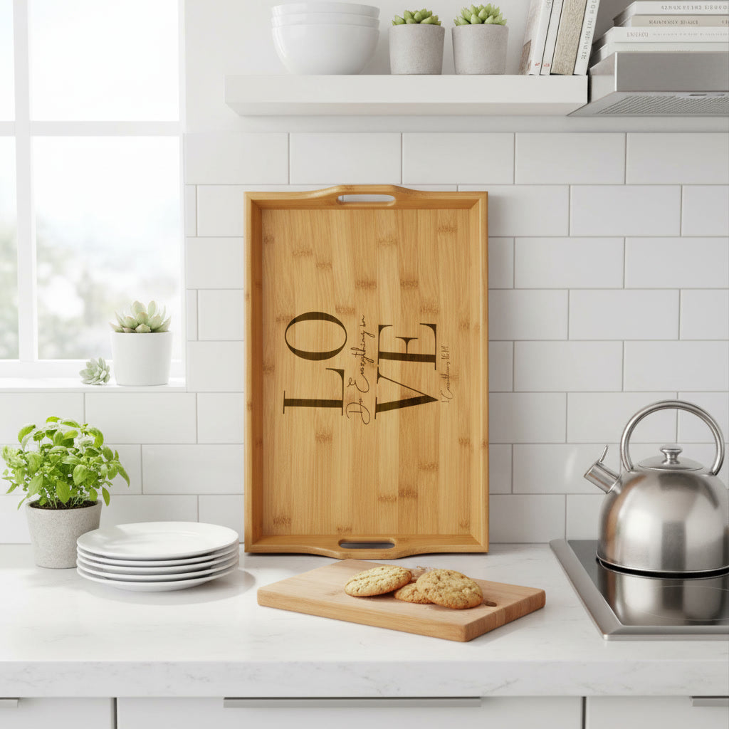 Personalized and Engraved Bamboo Serving Tray — Breakfast, Wedding & Housewarming Gift