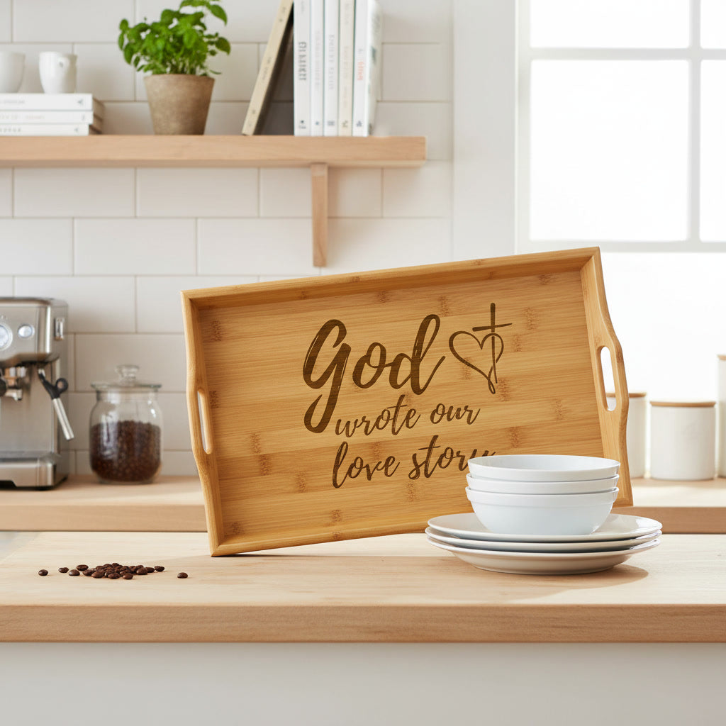 Personalized and Engraved Bamboo Serving Tray — Breakfast, Wedding & Housewarming Gift