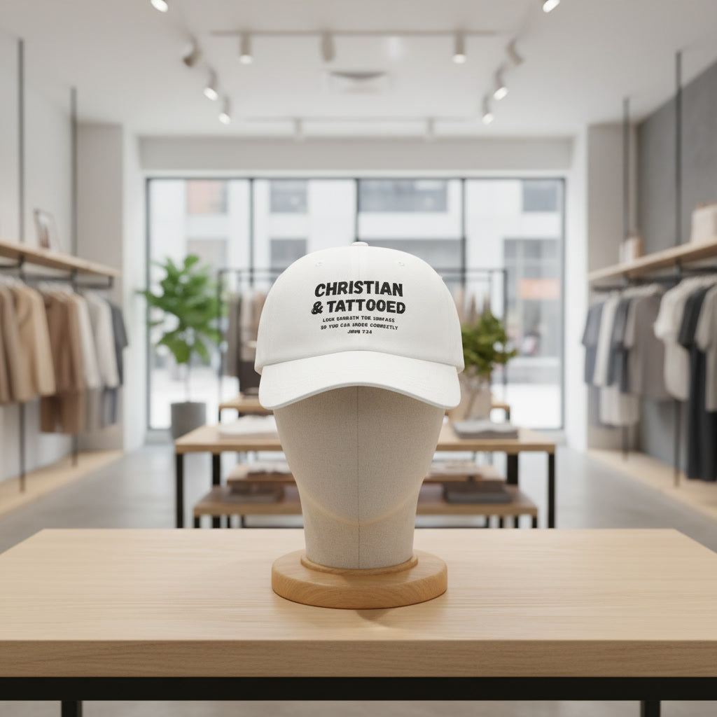 Embroidered Christian & Tattooed Dad Cap — Faith-Based Baseball Hat with John 7:24 Message