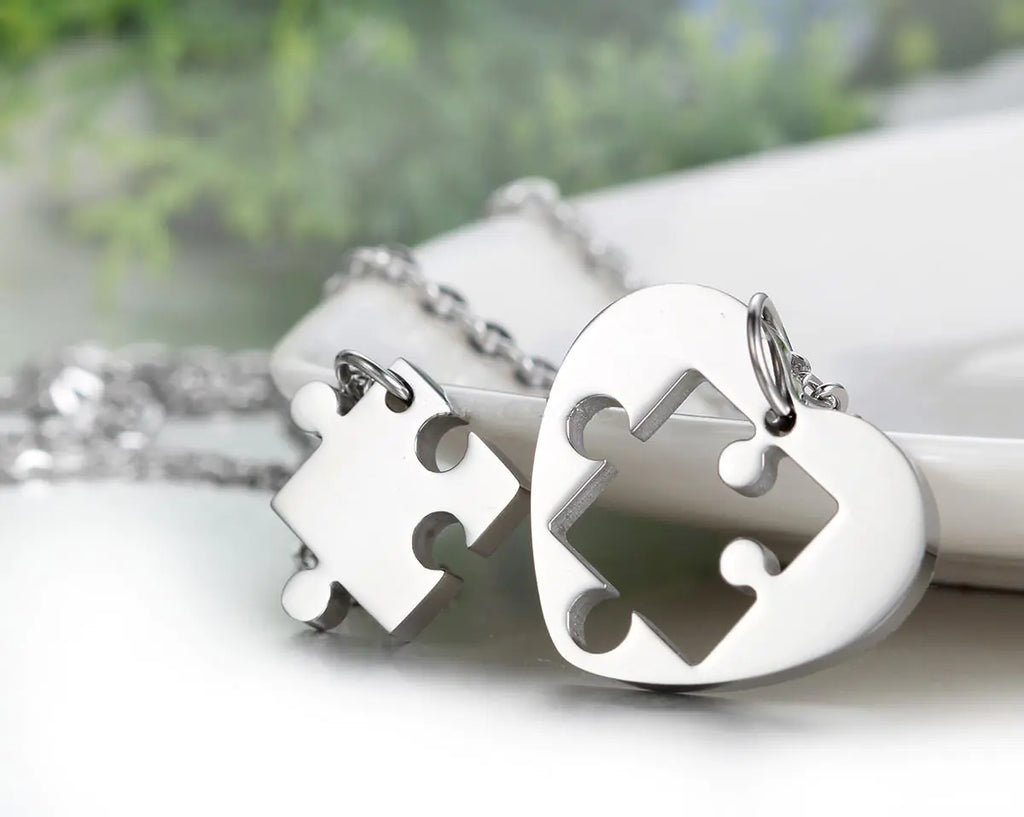 Couple Heart Necklace Set in Stainless Steel