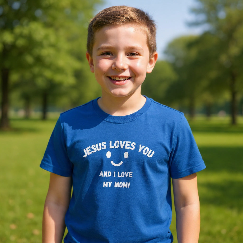 Kids T-Shirt — "Jesus Loves You" Smiley Flower Christian Tee