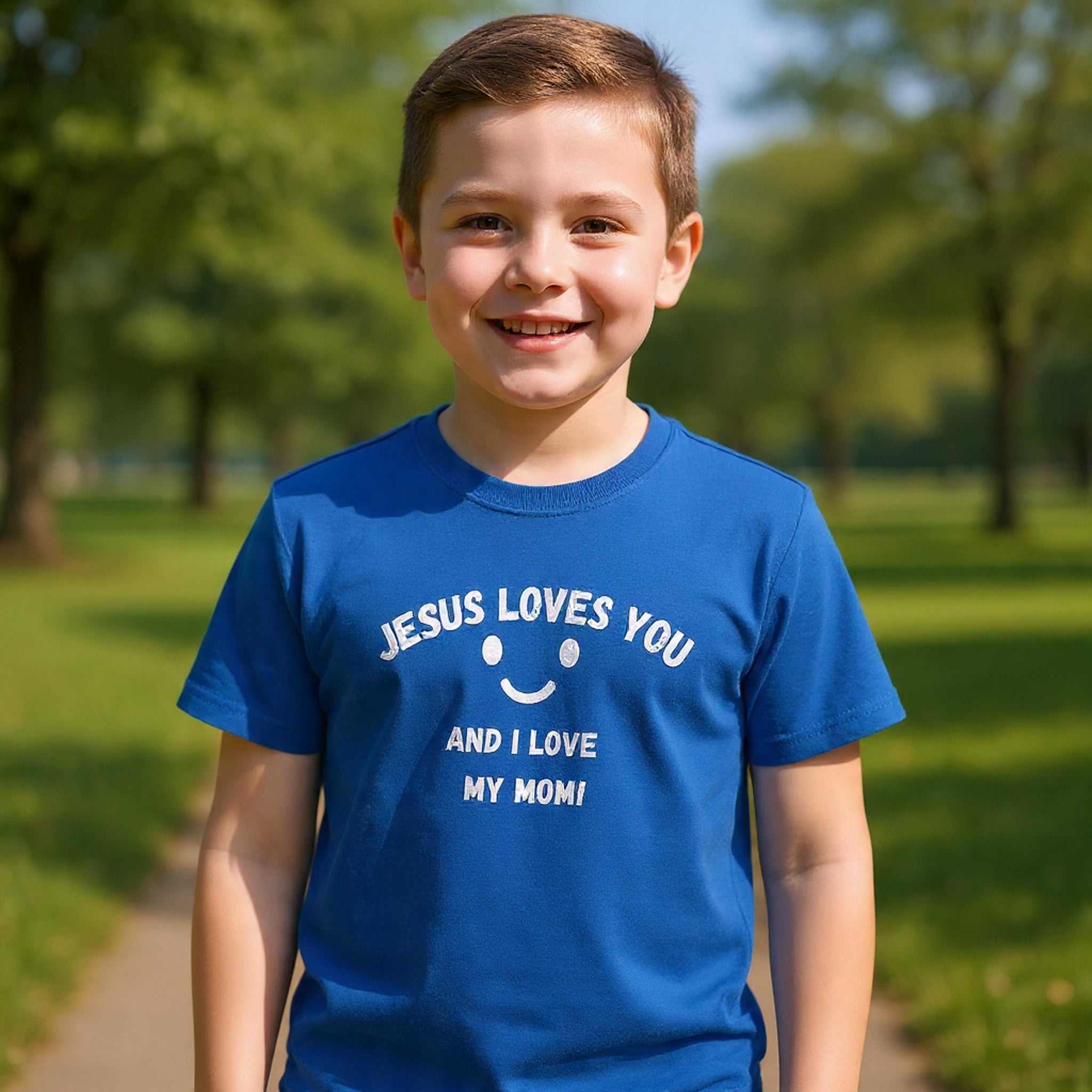 Kids T-Shirt — "Jesus Loves You" Smiley Flower Christian Tee