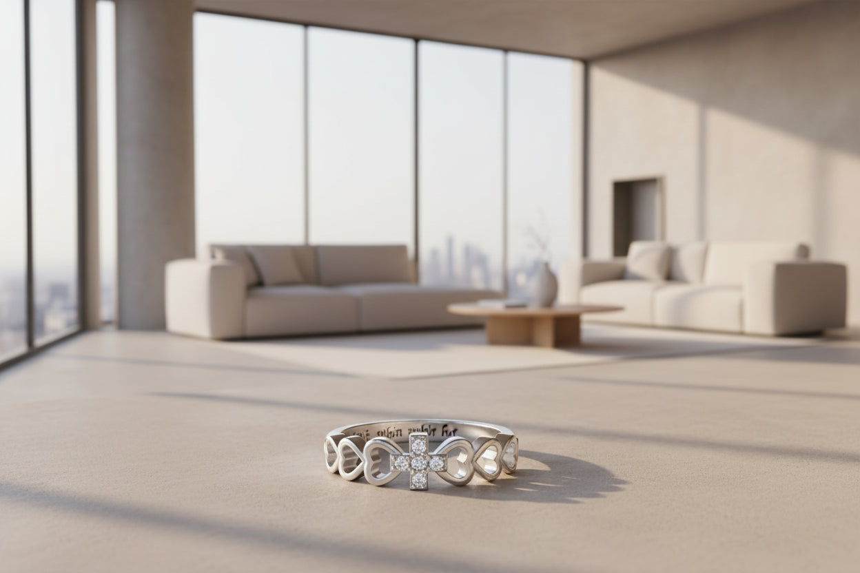 Sterling Silver Christian Cross Heart Inspirational Faith Bible Verse Ring for Women Teen Jewelry