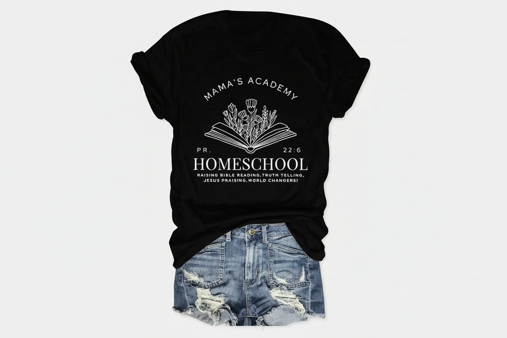 Homeschool Mama Shirt Women Mamas Academy Bible Verse Short Sleeve Graphic Tees Christian T-Shirt Mothers Day Tops Black