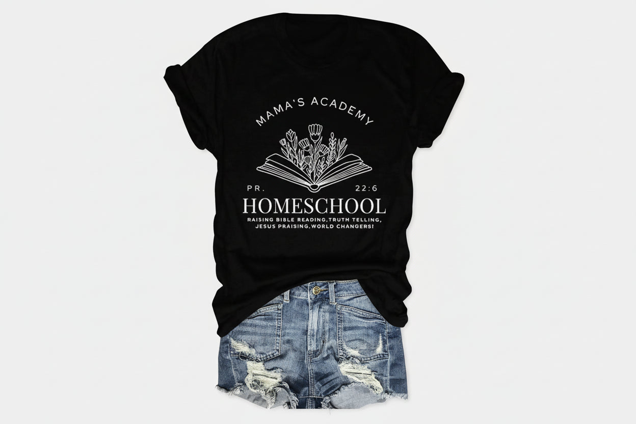 Homeschool Mama Shirt Women Mamas Academy Bible Verse Short Sleeve Graphic Tees Christian T-Shirt Mothers Day Tops Black