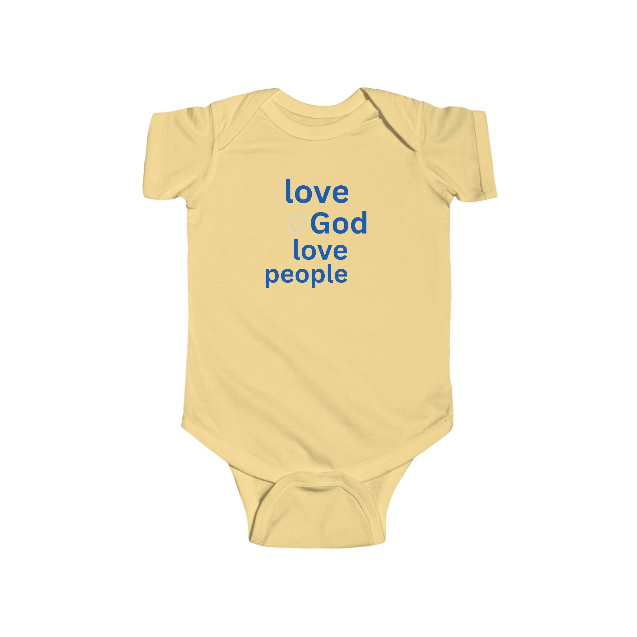 Infant Bodysuit - "Love God Love People" Baby Onesie, Christian Newborn Gift 2 Sided Humor