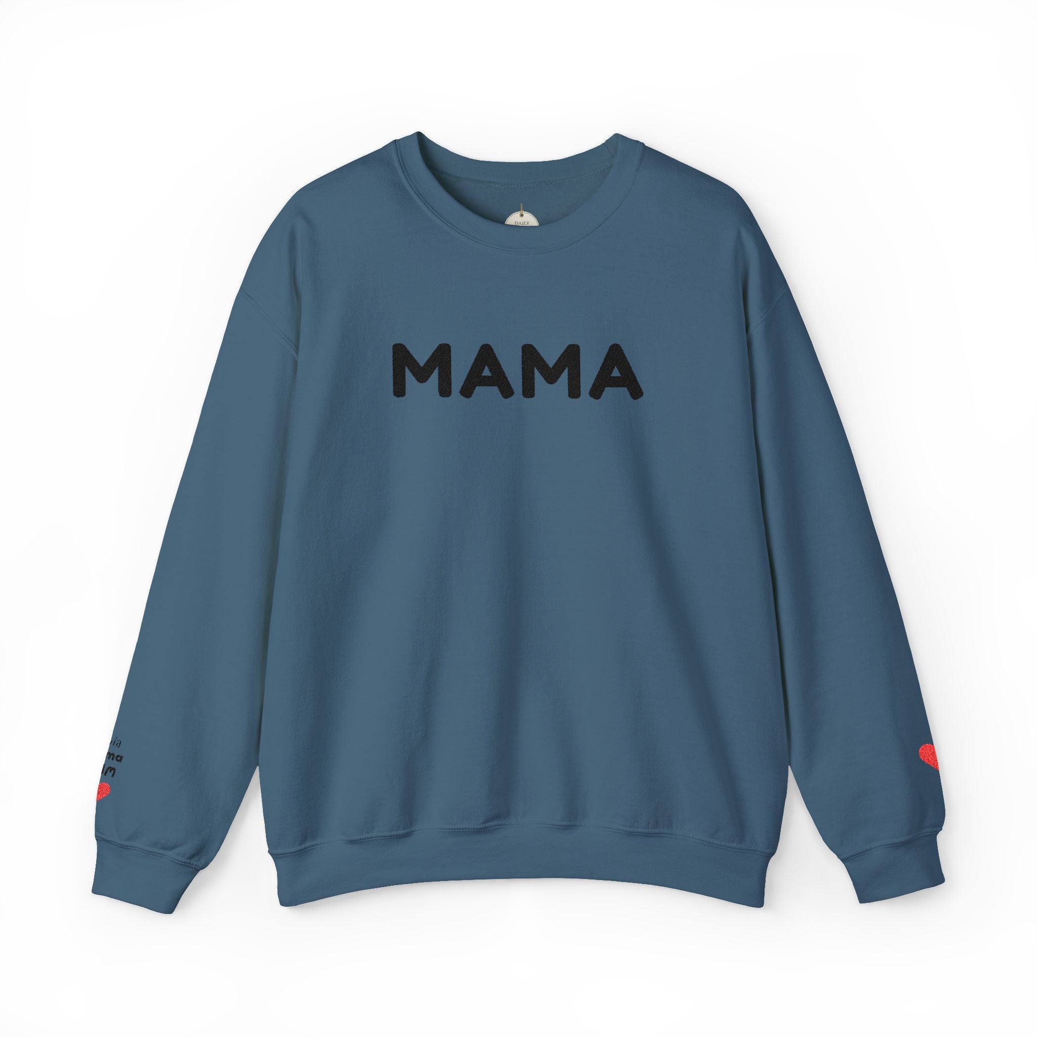 Embroidered - Personalized - Mama Crewneck Sweatshirt — Cozy Mother's Day Pullover with Heart Sleeve Detail