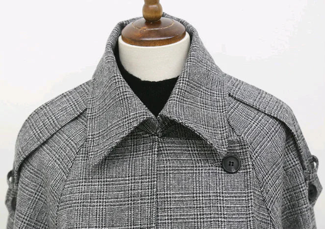 Houndstooth Long Coat for Women - Stylish & Loose Fit