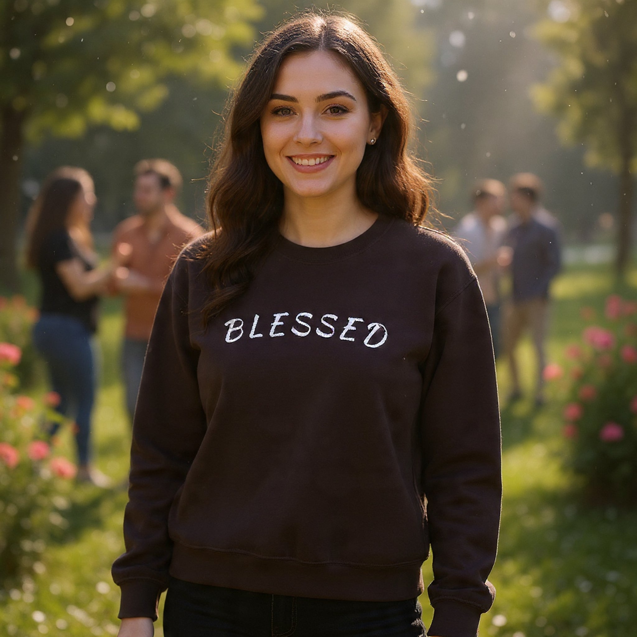 Embroidered - Blessed Crewneck Sweatshirt — Cozy Pullover with Script 'BLESSED'