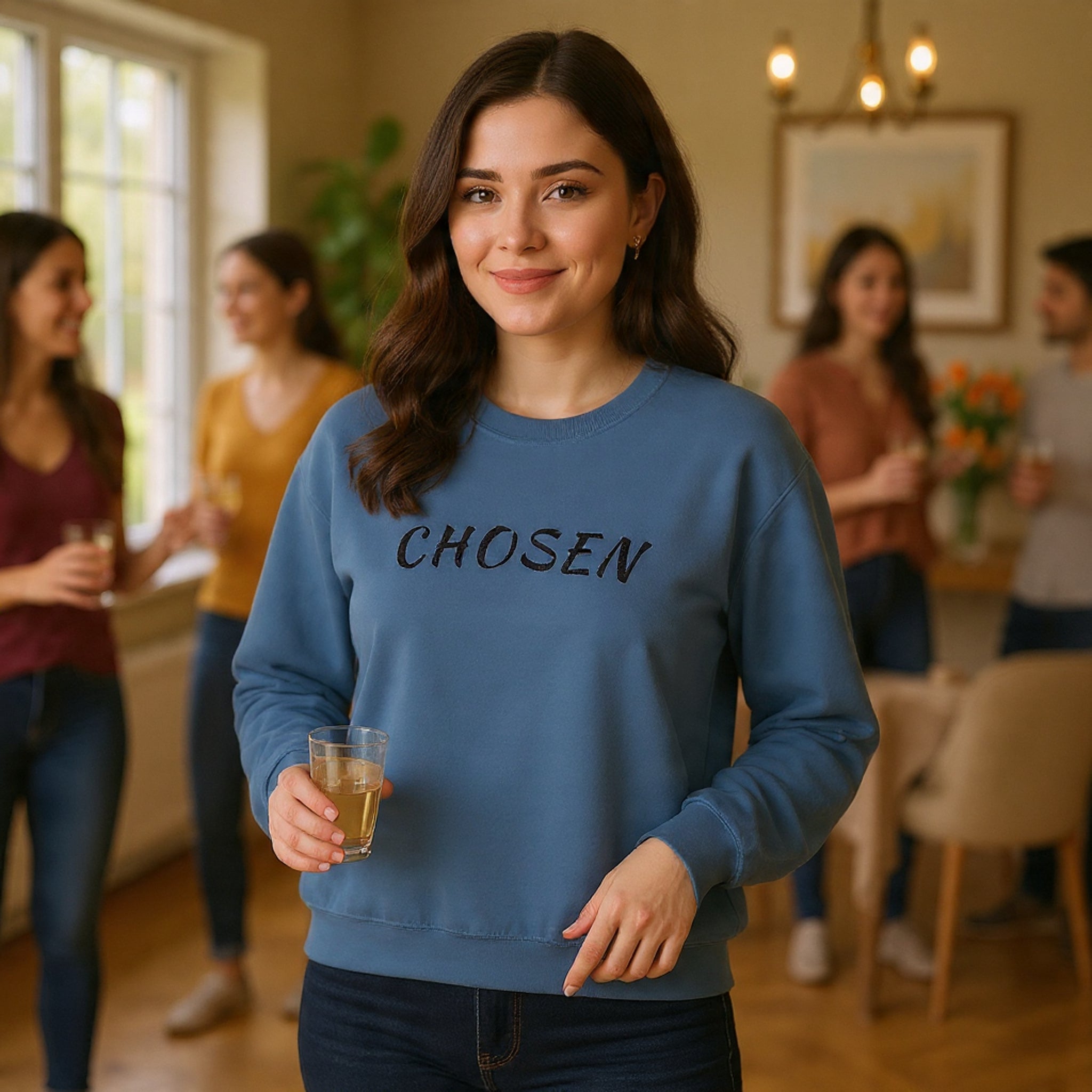 Embroidered Chosen Crewneck Sweatshirt — Minimalist Pullover with 'CHOSEN' Text