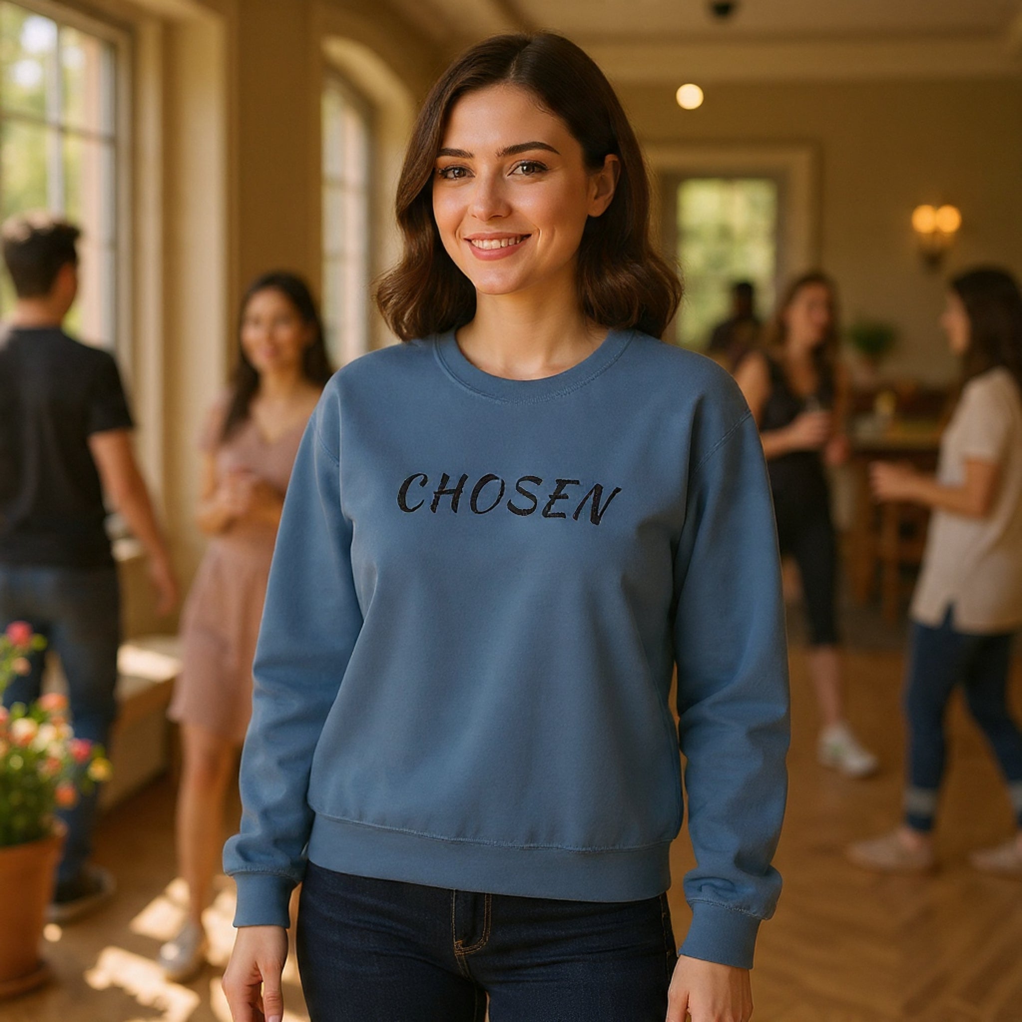 Embroidered Chosen Crewneck Sweatshirt — Minimalist Pullover with 'CHOSEN' Text