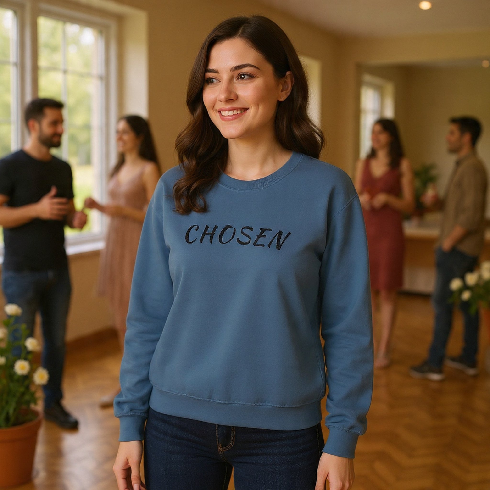 Embroidered Chosen Crewneck Sweatshirt — Minimalist Pullover with 'CHOSEN' Text