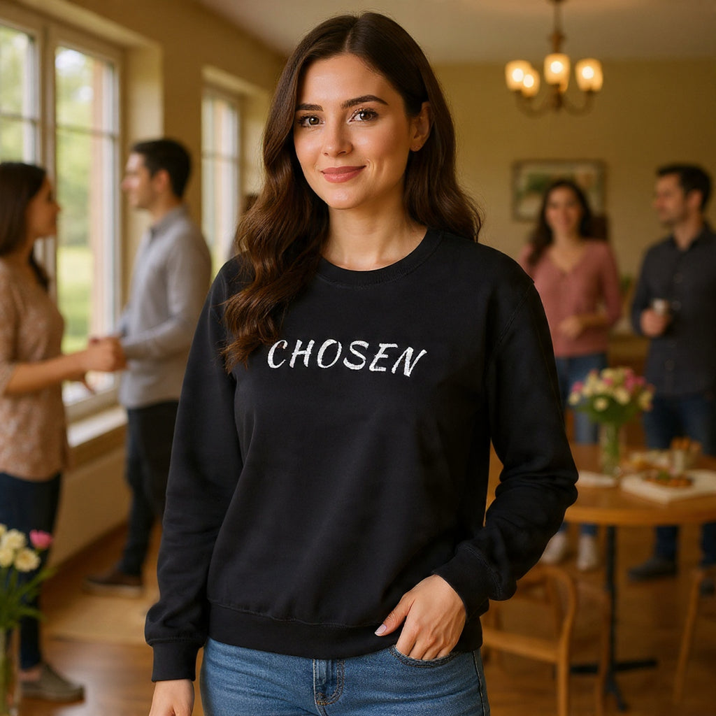 Embroidered Chosen Crewneck Sweatshirt — Minimalist Pullover with 'CHOSEN' Text