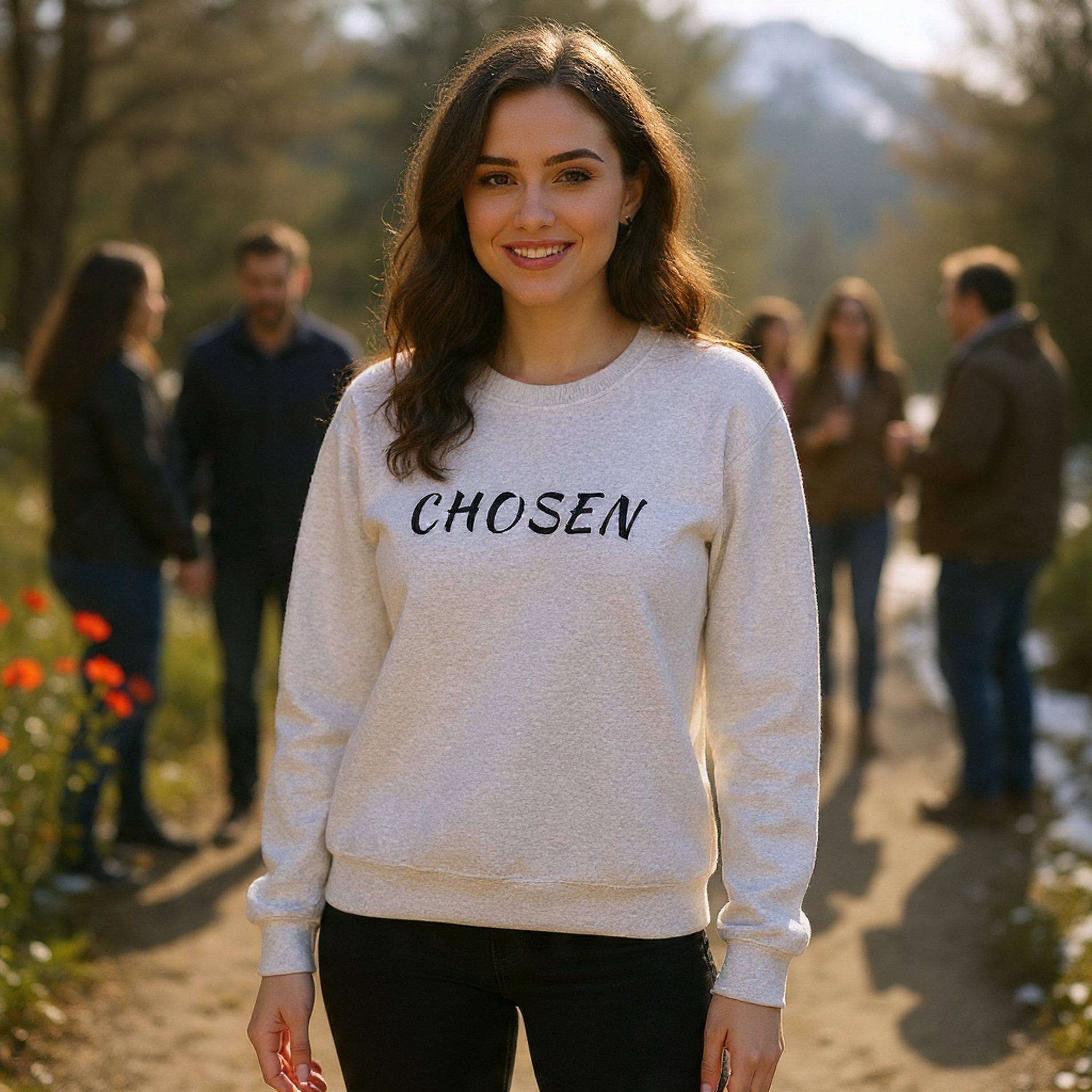 Embroidered Chosen Crewneck Sweatshirt — Minimalist Pullover with 'CHOSEN' Text