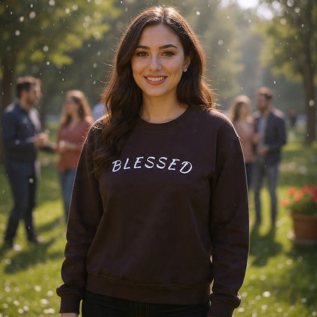 Embroidered - Blessed Crewneck Sweatshirt — Cozy Pullover with Script 'BLESSED'