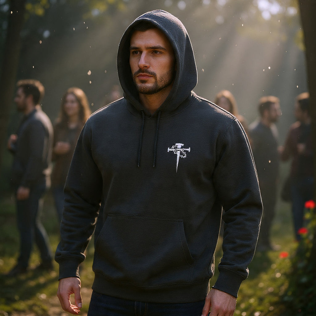 Embroidered Cross & Dagger with Thorn of Crowns — Minimal Christian Chest Graphic Logo Fleece Pullover