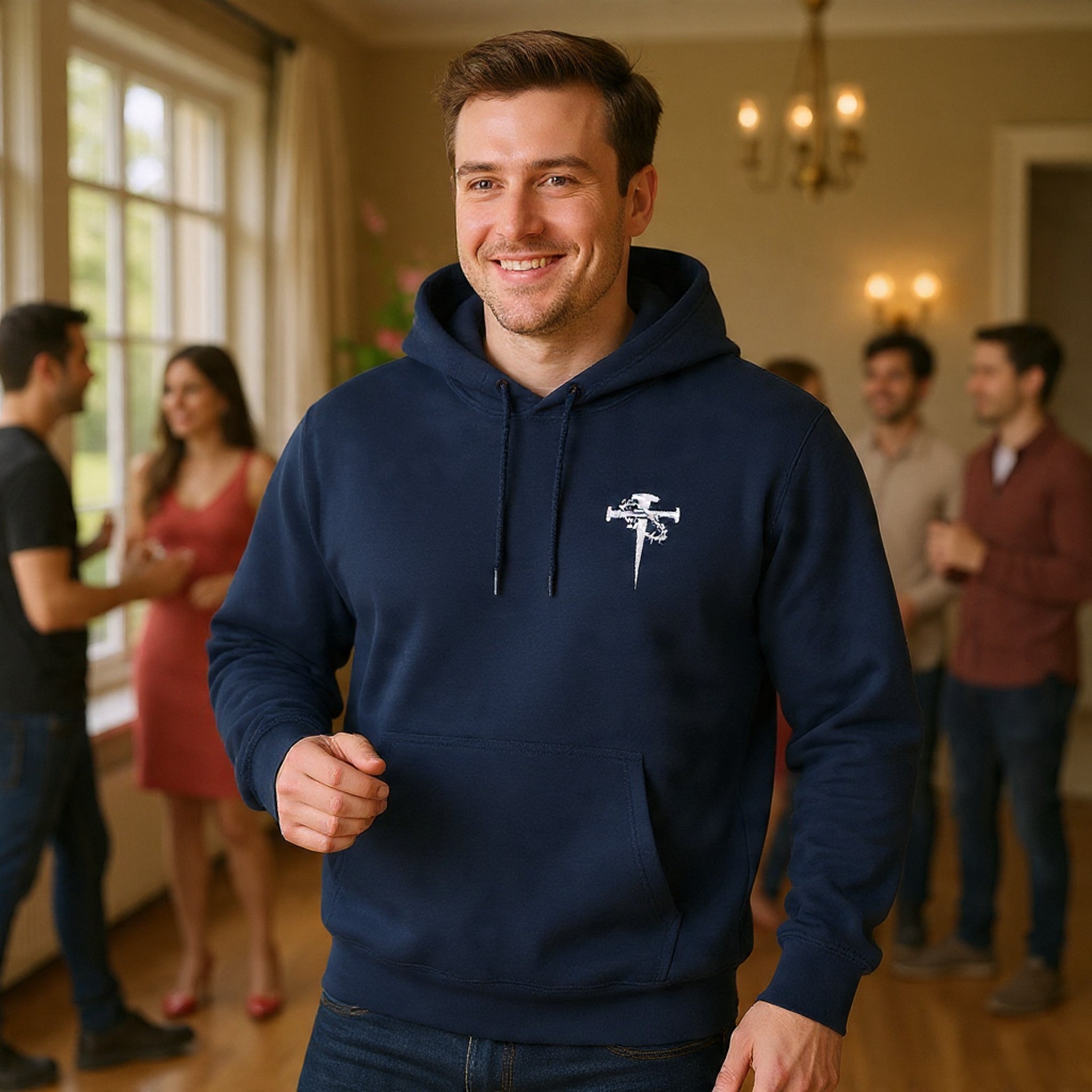 Embroidered Cross & Dagger with Thorn of Crowns — Minimal Christian Chest Graphic Logo Fleece Pullover