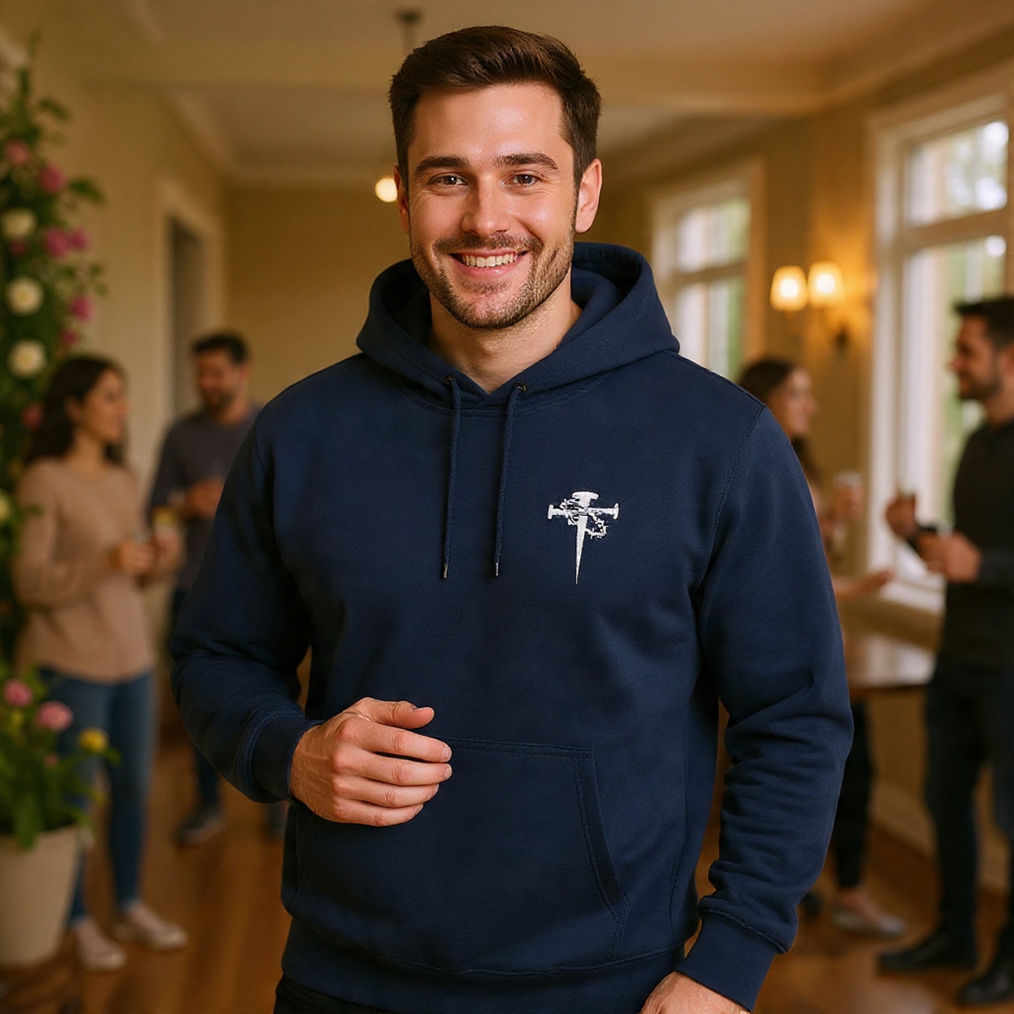 Embroidered Cross & Dagger with Thorn of Crowns — Minimal Christian Chest Graphic Logo Fleece Pullover