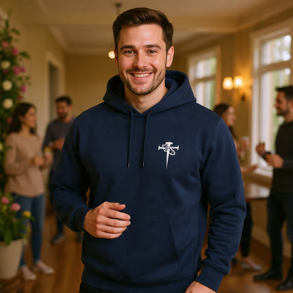 Embroidered Cross & Dagger with Thorn of Crowns — Minimal Christian Chest Graphic Logo Fleece Pullover