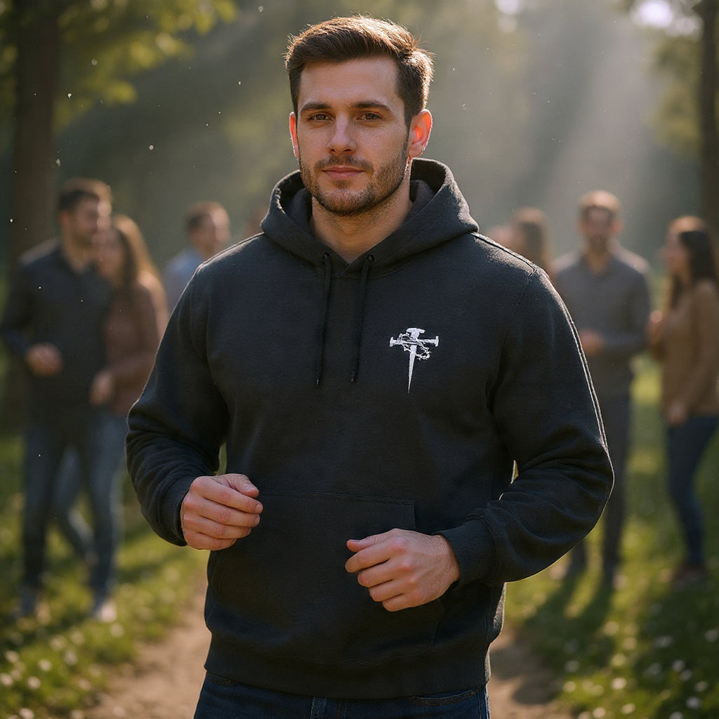 Embroidered Cross & Dagger with Thorn of Crowns — Minimal Christian Chest Graphic Logo Fleece Pullover