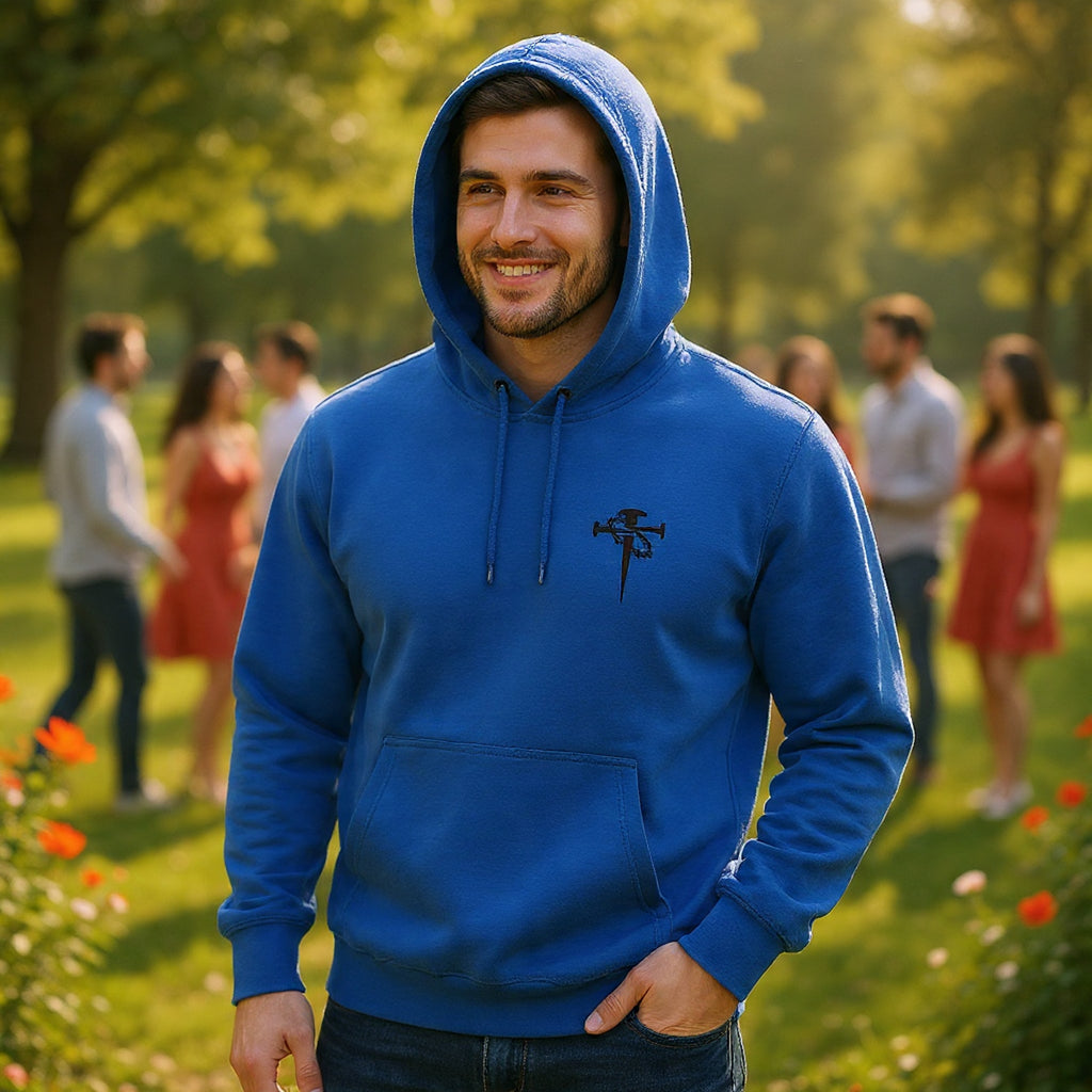 Embroidered Cross & Dagger with Thorn of Crowns — Minimal Christian Chest Graphic Logo Fleece Pullover