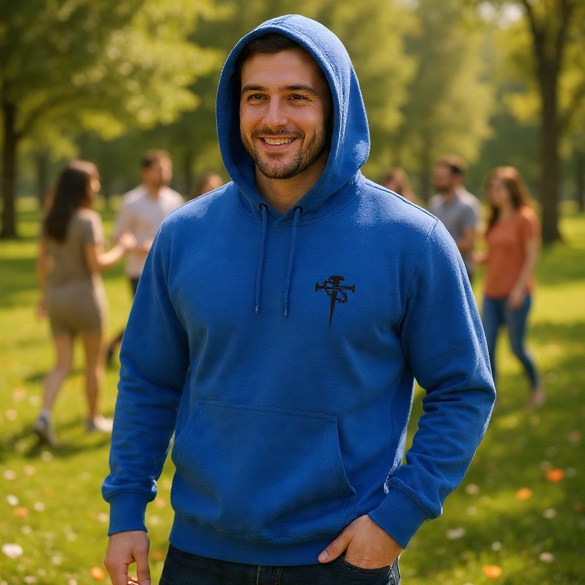 Embroidered Cross & Dagger with Thorn of Crowns — Minimal Christian Chest Graphic Logo Fleece Pullover