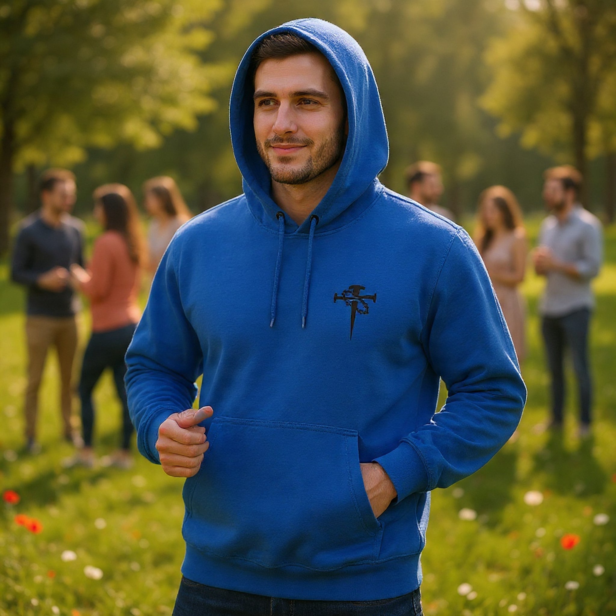 Embroidered Cross & Dagger with Thorn of Crowns — Minimal Christian Chest Graphic Logo Fleece Pullover