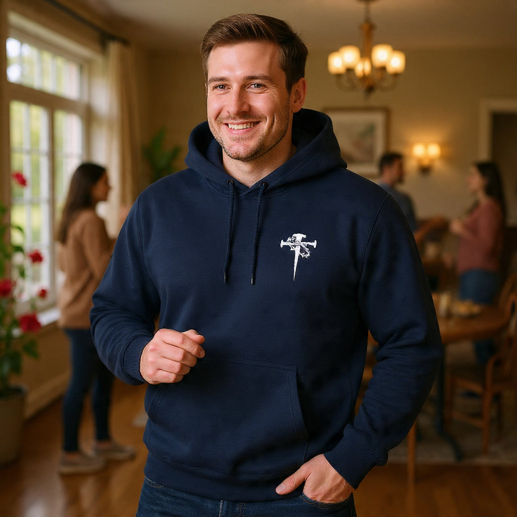 Embroidered Cross & Dagger with Thorn of Crowns — Minimal Christian Chest Graphic Logo Fleece Pullover