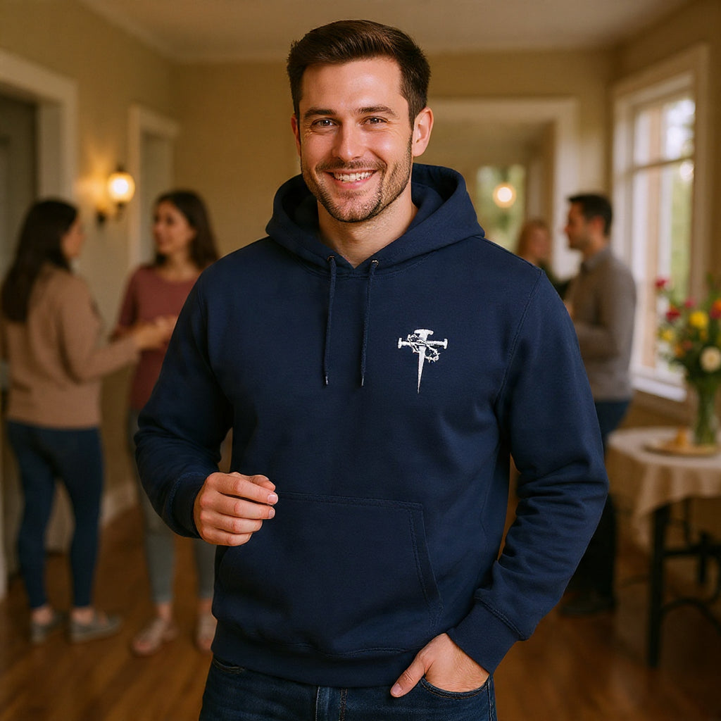 Embroidered Cross & Dagger with Thorn of Crowns — Minimal Christian Chest Graphic Logo Fleece Pullover
