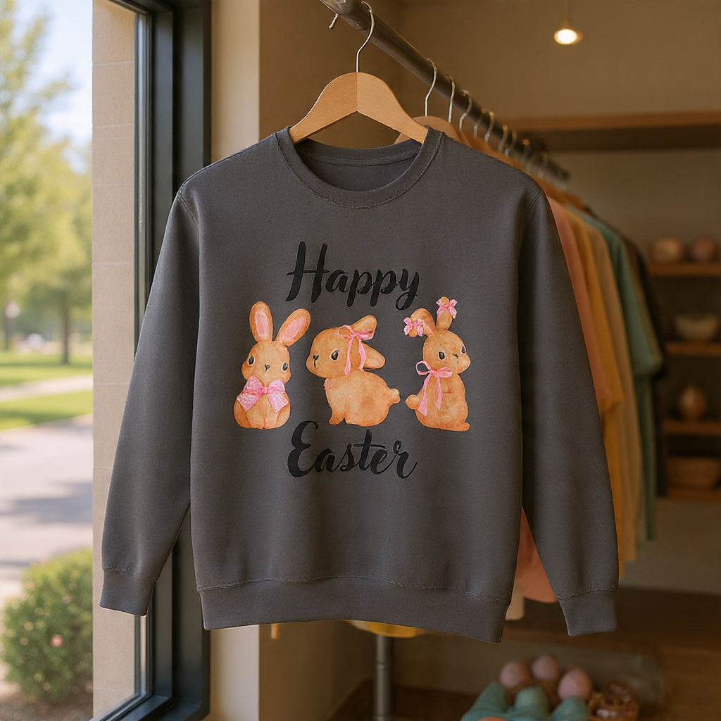 Comfort Colors - Easter Bunny Crewneck Sweatshirt – "Happy Easter" Pastel Bunny Design