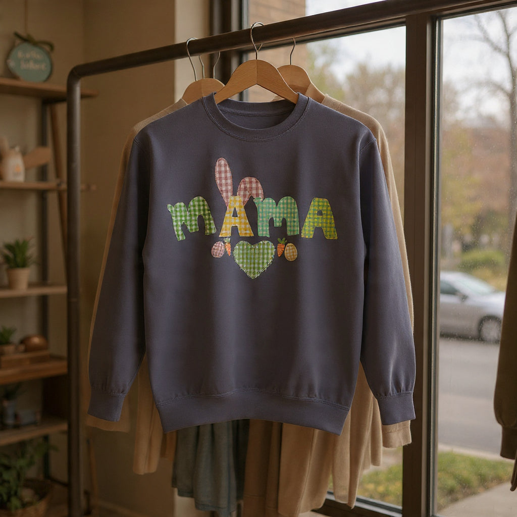 Comfort Colors - Mama Bunny Sweatshirt — Easter Plaid Mom Pullover