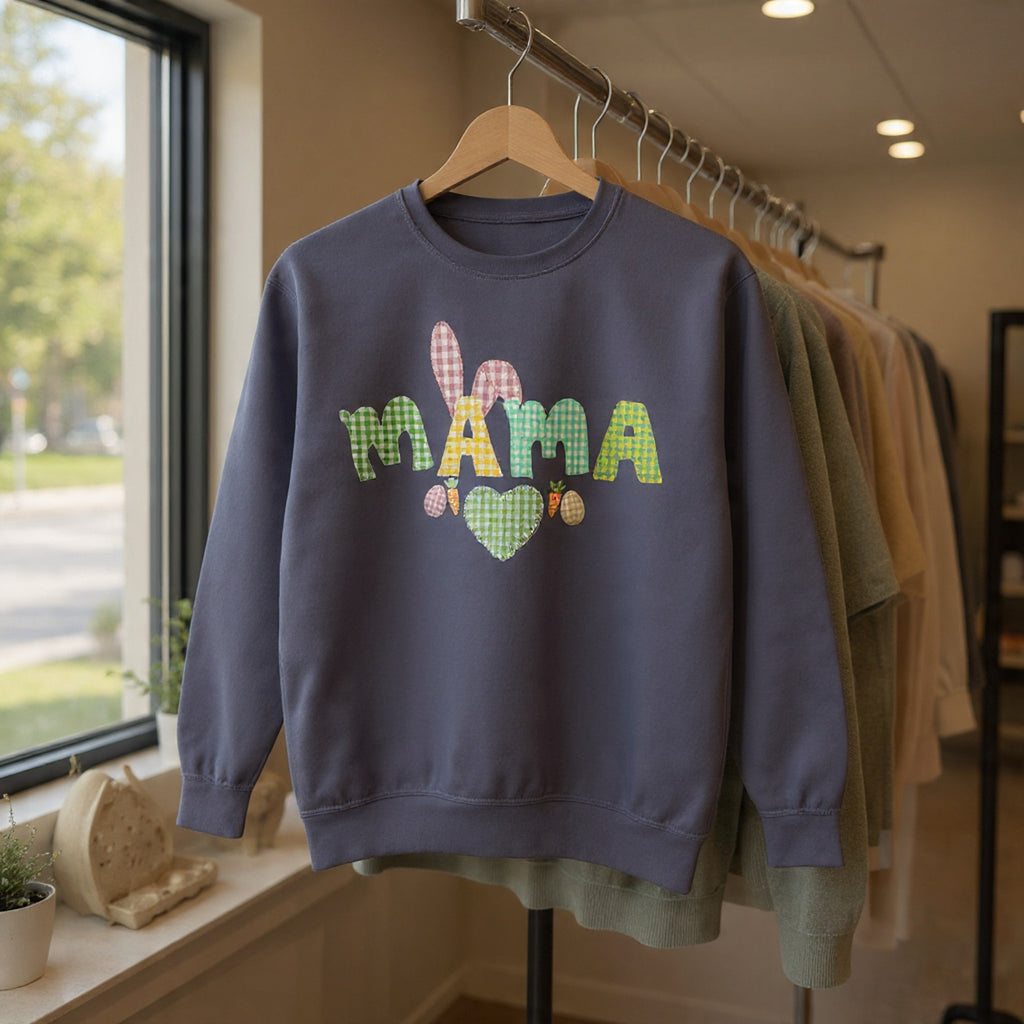 Comfort Colors - Mama Bunny Sweatshirt — Easter Plaid Mom Pullover