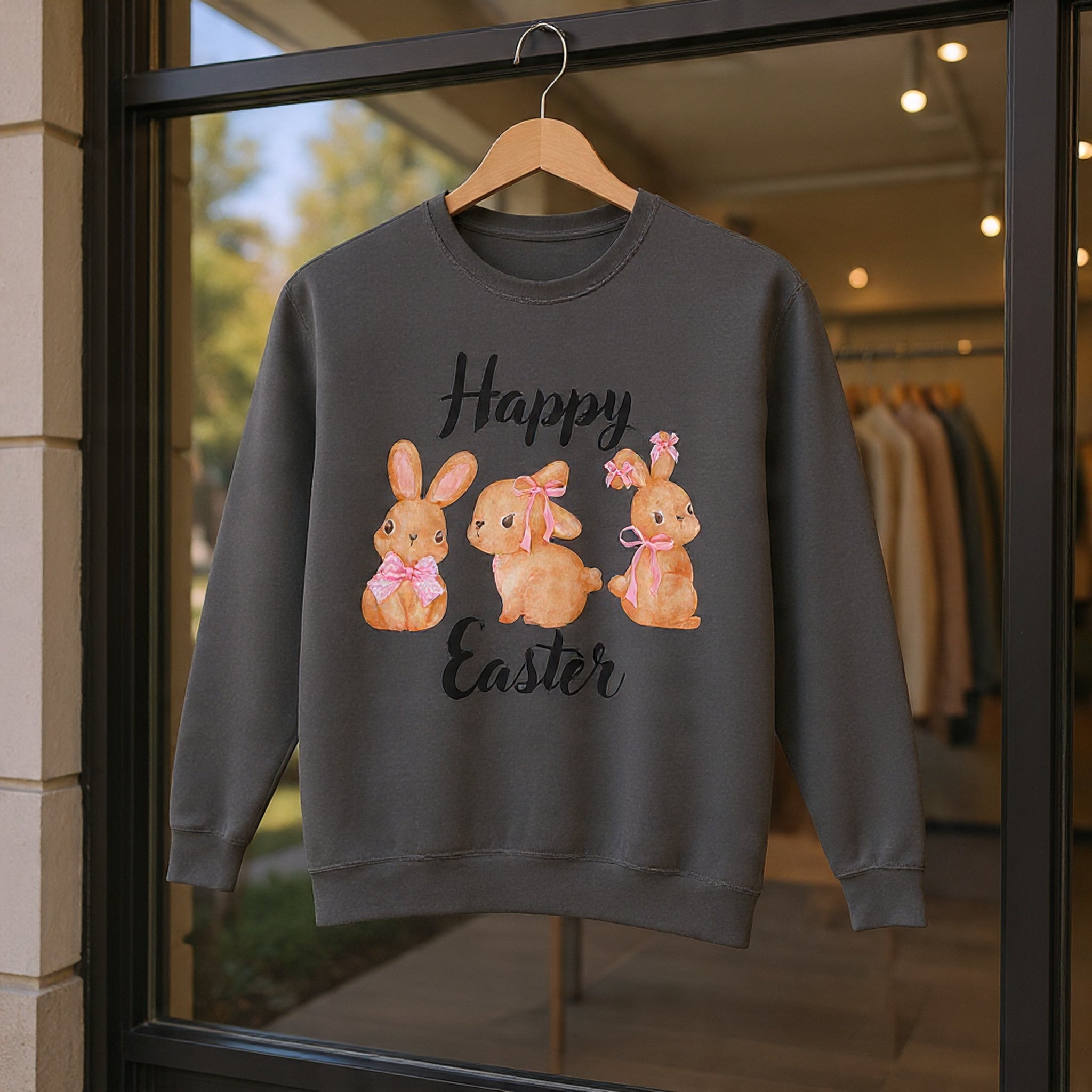 Comfort Colors - Easter Bunny Crewneck Sweatshirt – "Happy Easter" Pastel Bunny Design