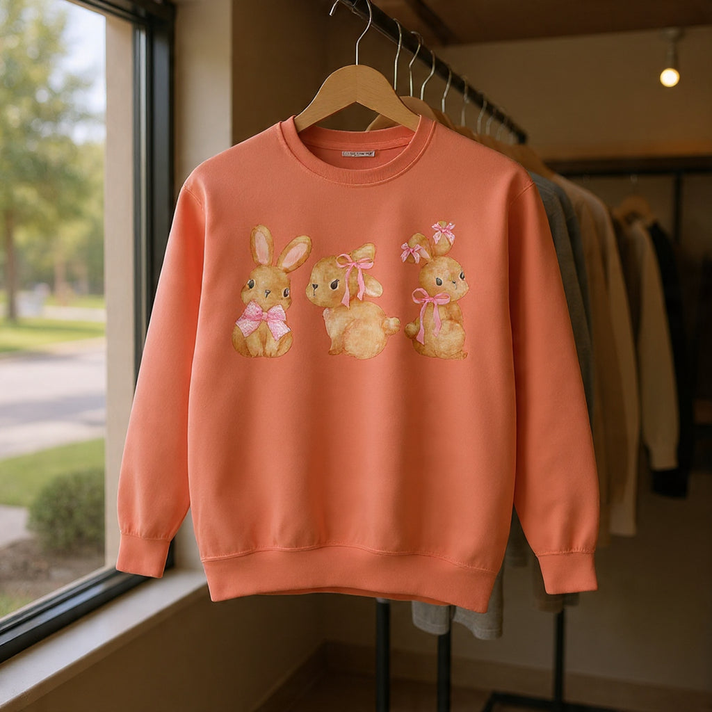 Comfort Colors - Easter Bunny Trio Sweatshirt — Cute Pastel Rabbit Graphic Pullover