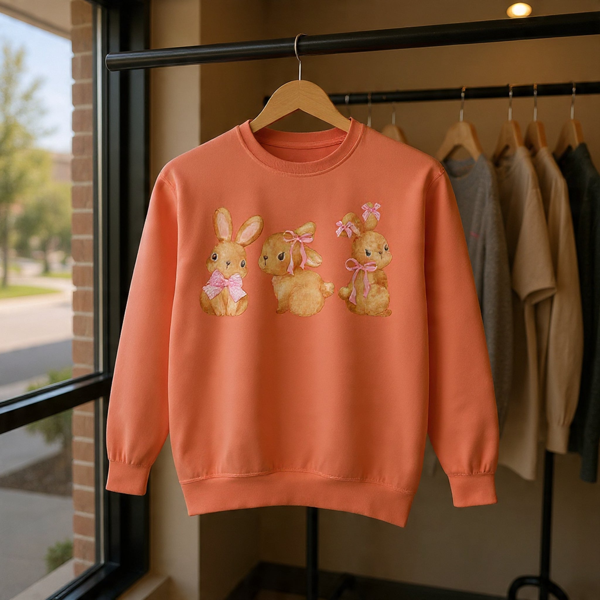 Comfort Colors - Easter Bunny Trio Sweatshirt — Cute Pastel Rabbit Graphic Pullover