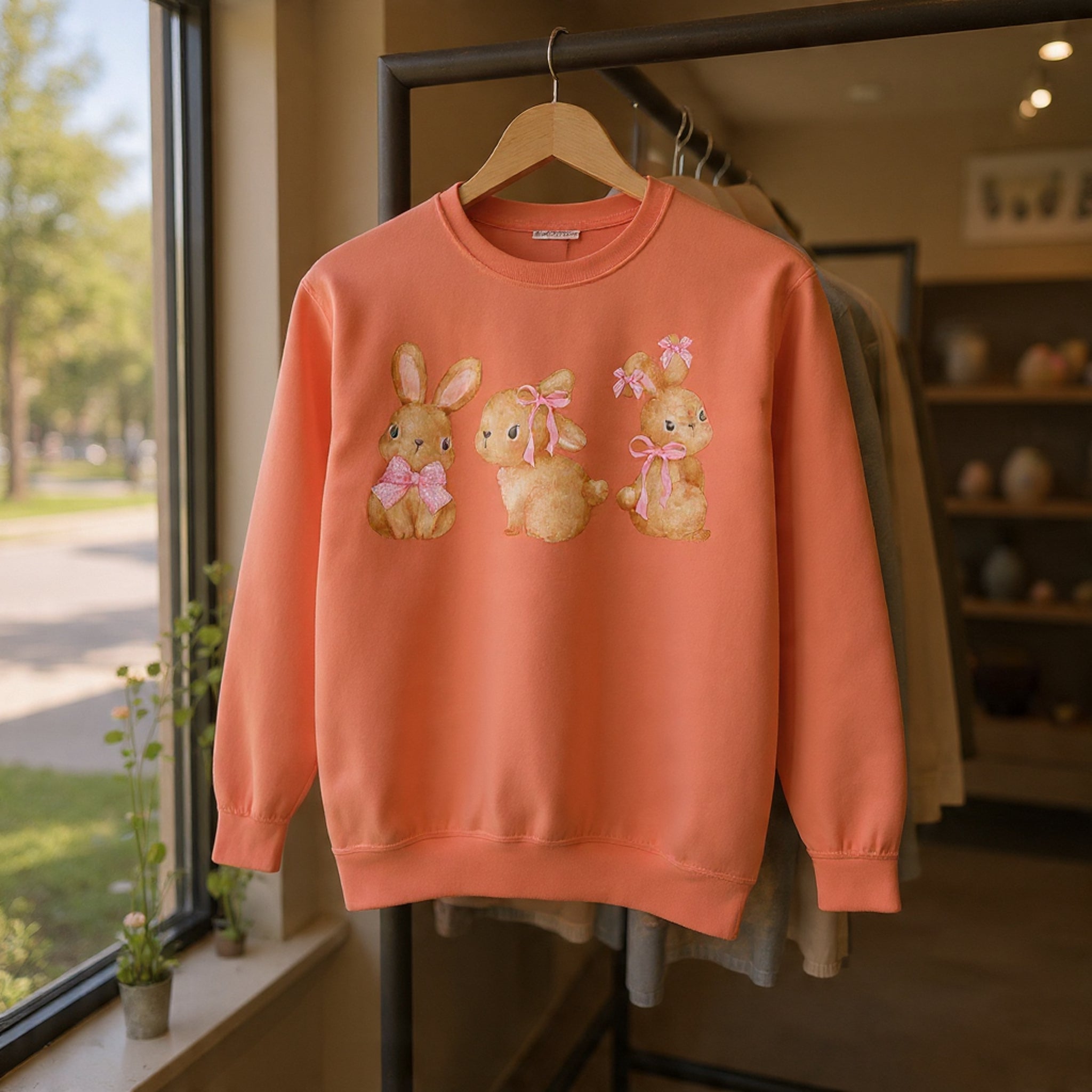 Comfort Colors - Easter Bunny Trio Sweatshirt — Cute Pastel Rabbit Graphic Pullover