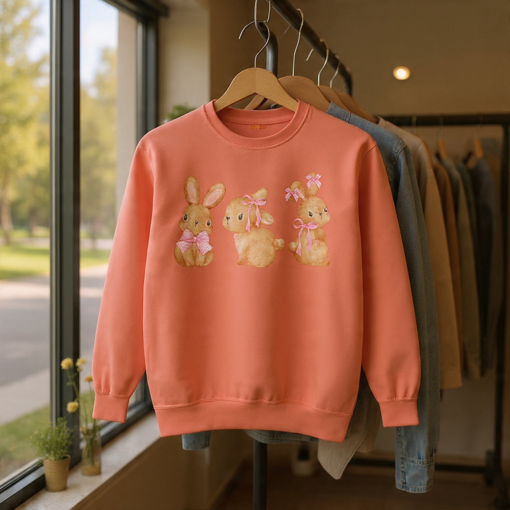 Comfort Colors - Easter Bunny Trio Sweatshirt — Cute Pastel Rabbit Graphic Pullover