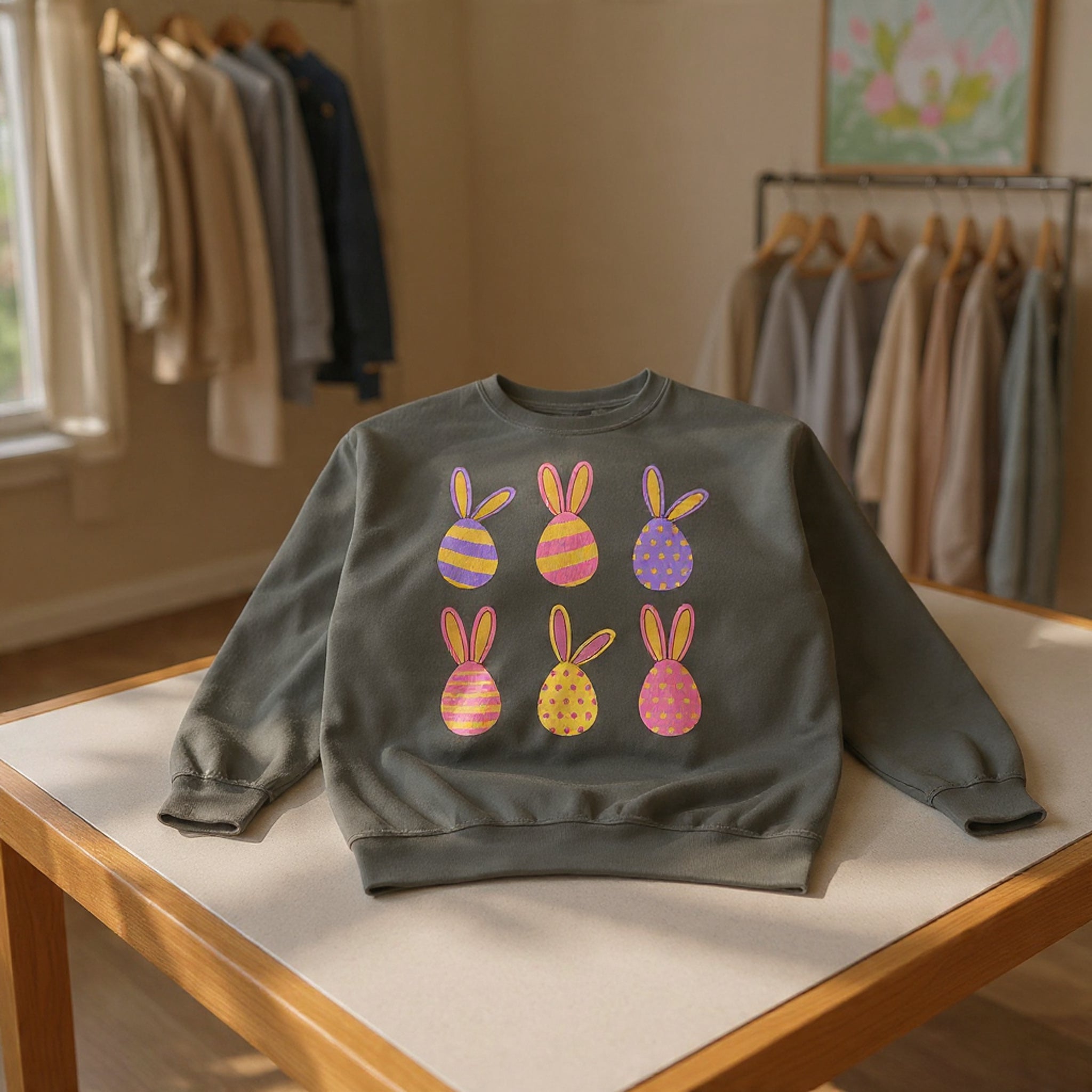 Easter Bunny Egg Sweatshirt — Pastel Bunny-Egg Graphic Pullover