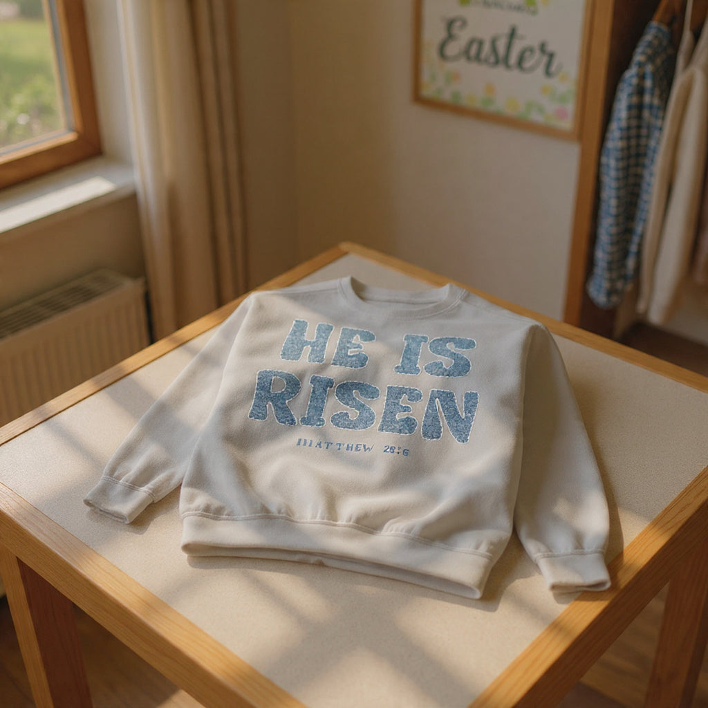 Comfort Colors - He Is Risen Sweatshirt — Christian Easter Pullover (Matthew 28:6)