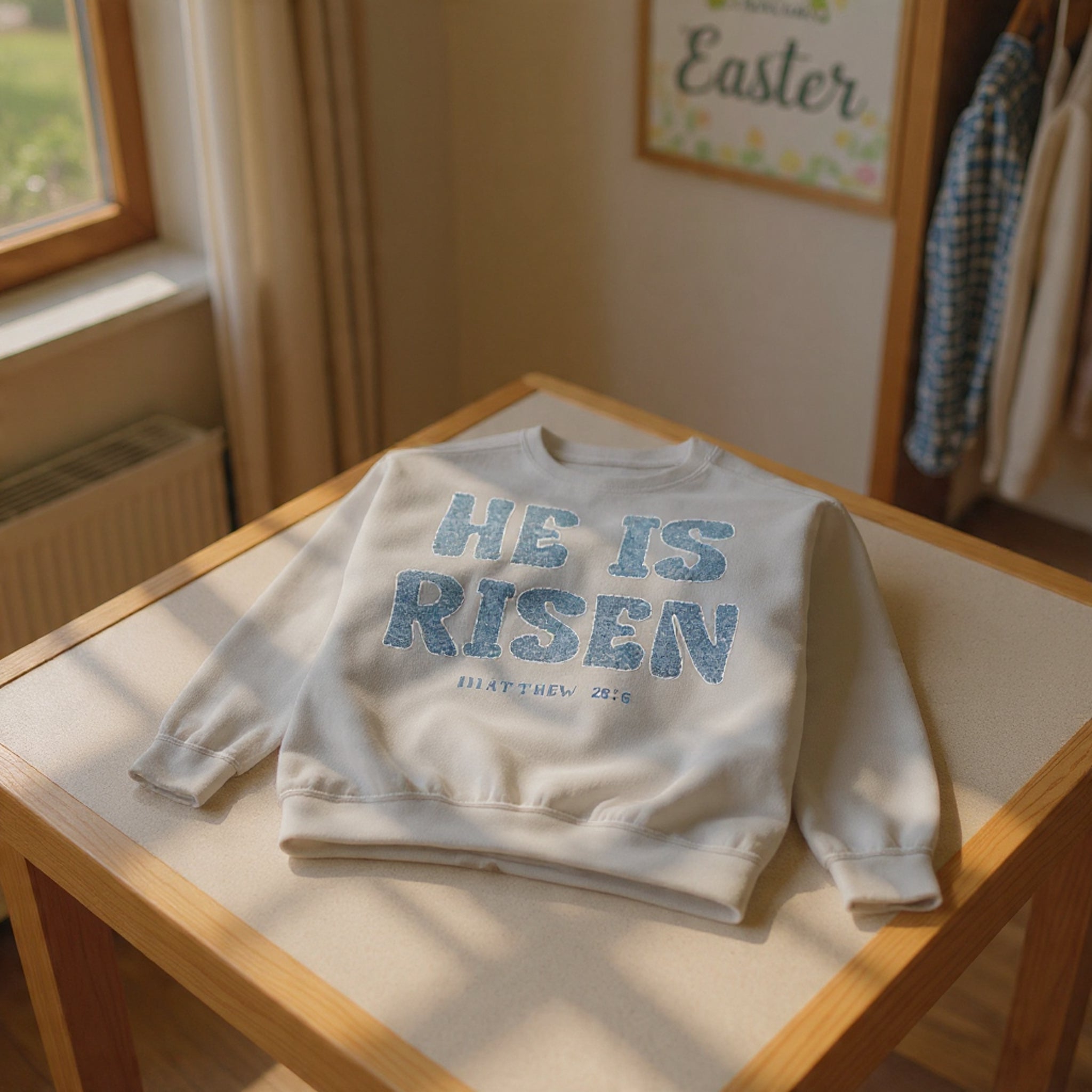Comfort Colors - He Is Risen Sweatshirt — Christian Easter Pullover (Matthew 28:6)