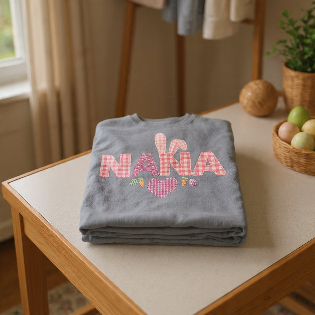 Nana Pink Gingham Heart Easter T-Shirt Comfort Colors
