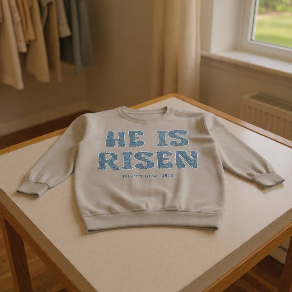 Comfort Colors - He Is Risen Sweatshirt — Christian Easter Pullover (Matthew 28:6)