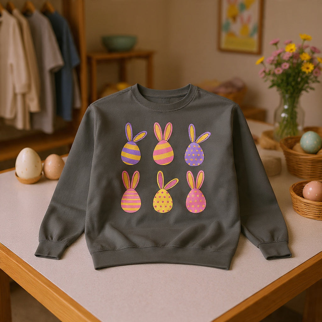 Easter Bunny Egg Sweatshirt — Pastel Bunny-Egg Graphic Pullover