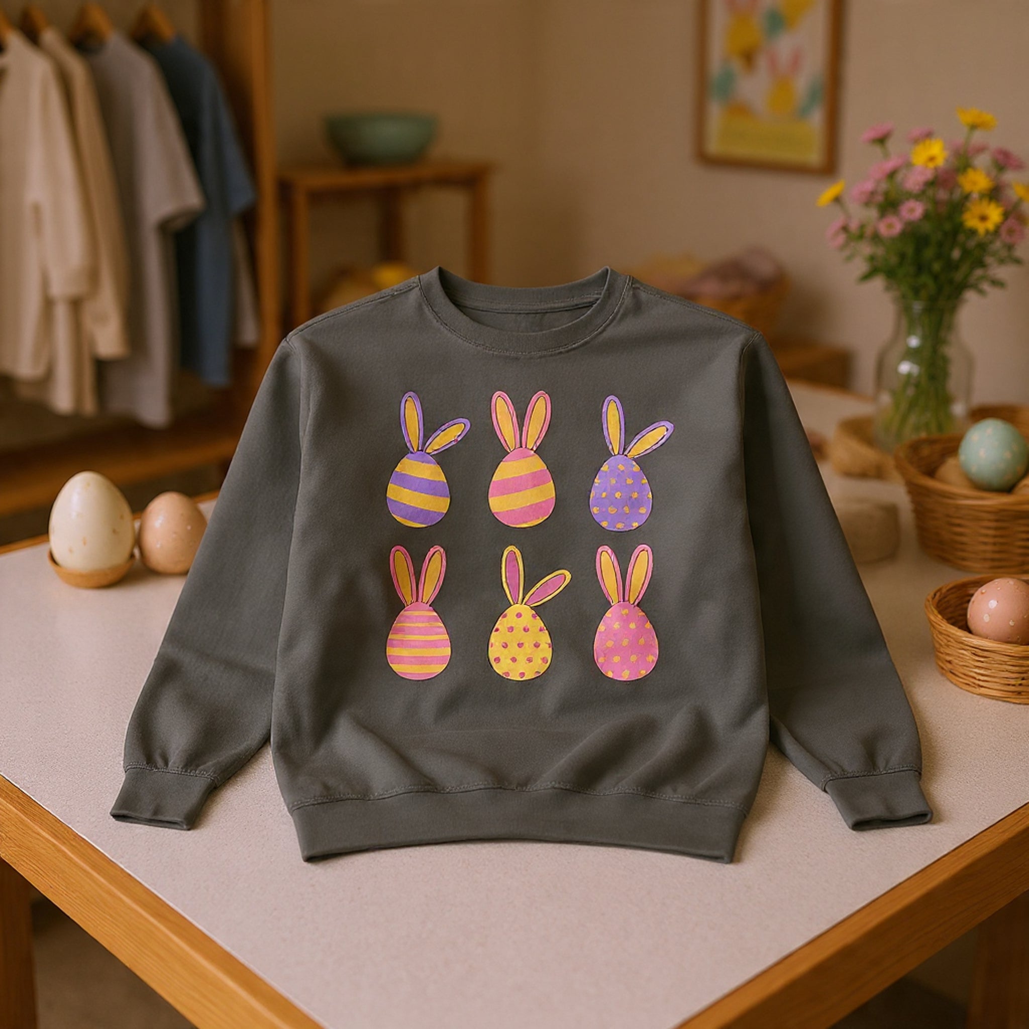 Easter Bunny Egg Sweatshirt — Pastel Bunny-Egg Graphic Pullover