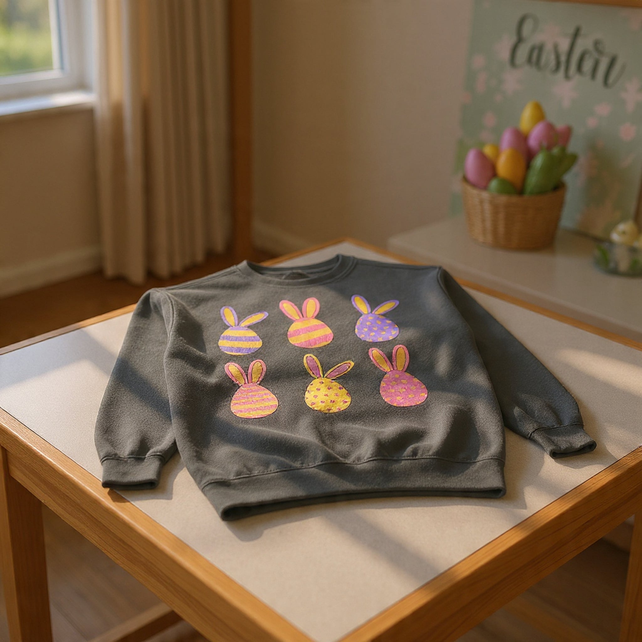 Easter Bunny Egg Sweatshirt — Pastel Bunny-Egg Graphic Pullover
