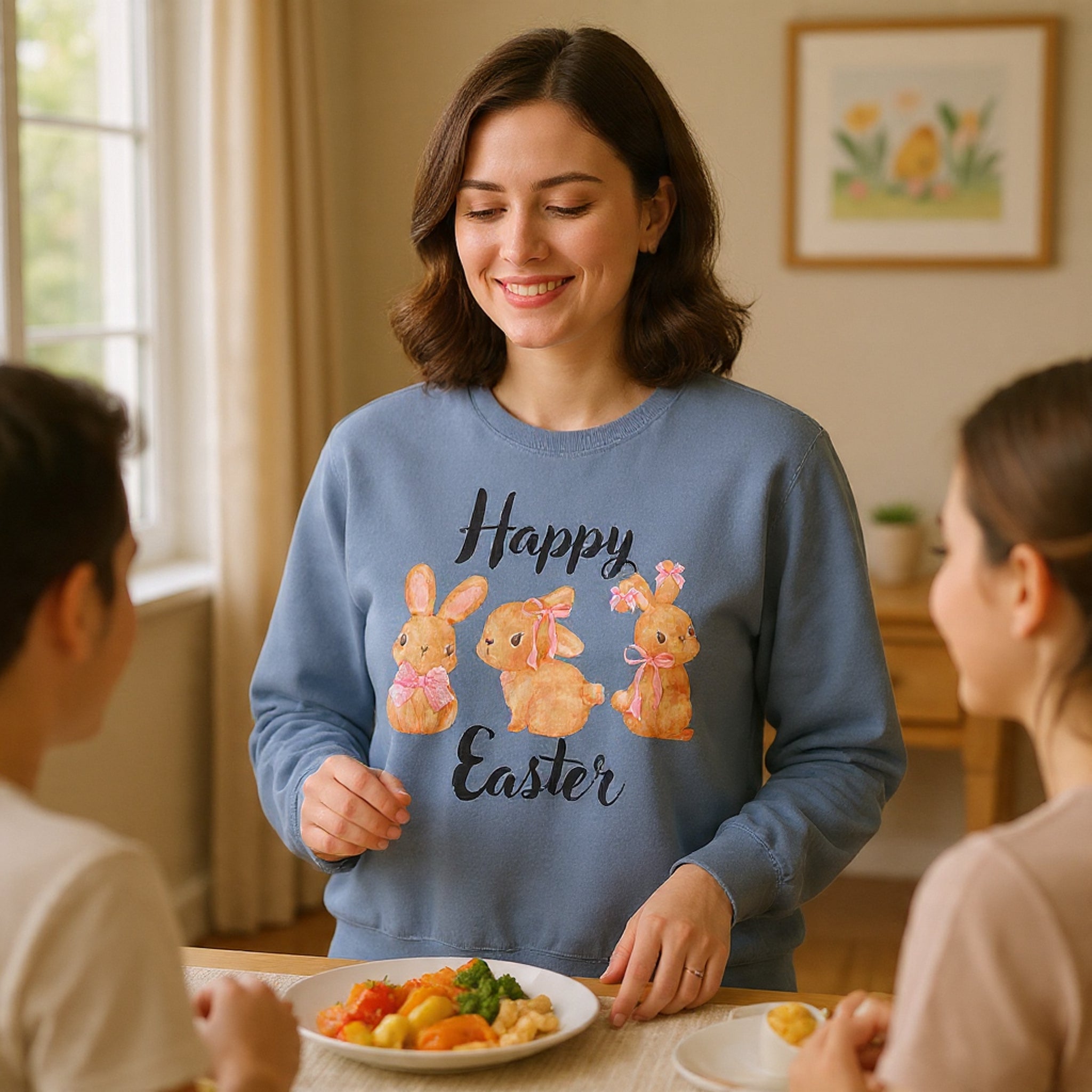 Comfort Colors - Easter Bunny Crewneck Sweatshirt – "Happy Easter" Pastel Bunny Design